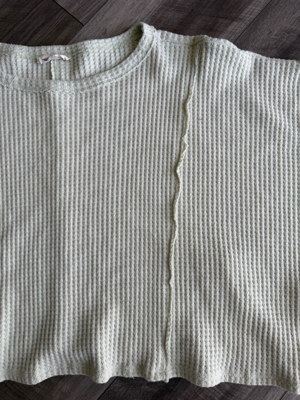Charlotte Avery Women’s Light Green Knit Dolman Sleeve Cropped Top Waffle Knit S - Picture 2 of 5